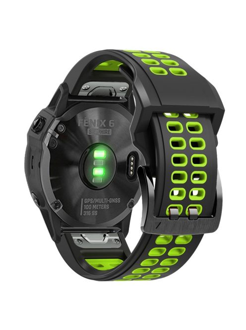 KALEBOL KLB-LWGJ-001 For Garmin Fenix 7  /  7 Pro Watch Band QuickFit 22mm Breathable Double Row Holes Strap - Black+Lime