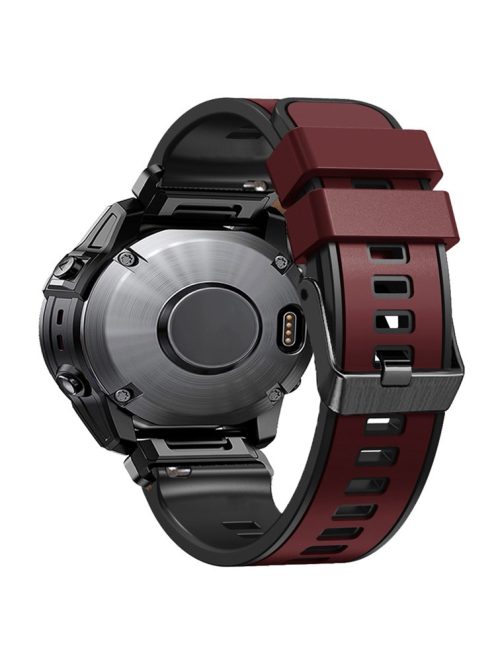 KALEBOL KLB-SSGJ-001 For Garmin Fenix 7X / 7X Pro Silicone Watch Band 26mm Strap Dual Color - Wine Red+Black