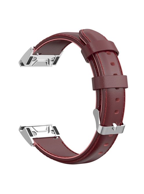 KALEBOL KLB-YLZP-001 For Garmin Fenix 7 / 7 Pro Watch Strap QuickFit 22mm Genuine Cow Leather Band - Dark Red