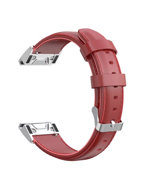 KALEBOL KLB-YLZP-001 For Garmin Fenix 7 / 7 Pro Watch Strap QuickFit 22mm Genuine Cow Leather Band - Red