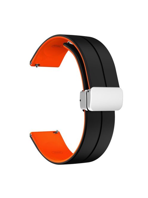 Magnetic Silicone Strap for Garmin vivomove Trend / Style / Luxe , Dual Color 20mm Watch Band with Silver Folding Buckle - Black+Orange