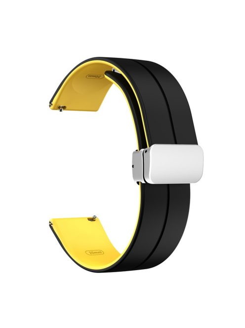 Magnetic Silicone Strap for Garmin vivomove Trend / Style / Luxe , Dual Color 20mm Watch Band with Silver Folding Buckle - Black+Yellow