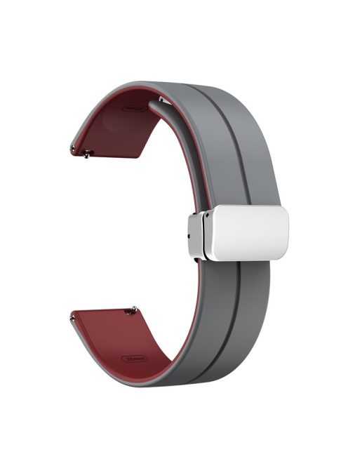 Magnetic Silicone Strap for Garmin vivomove Trend / Style / Luxe , Dual Color 20mm Watch Band with Silver Folding Buckle - Grey+Wine Red