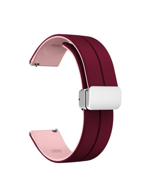 Magnetic Silicone Strap for Garmin vivomove Trend / Style / Luxe , Dual Color 20mm Watch Band with Silver Folding Buckle - Wine Red+Pink