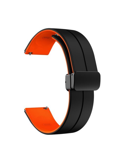 Magnetic Watch Band for Garmin vivomove Trend / Style / Luxe , 20mm Silicone Dual Color Sport Straps with Black Folding Buckle - Black+Orange