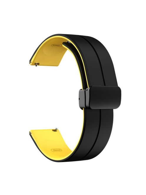 Magnetic Watch Band for Garmin vivomove Trend / Style / Luxe , 20mm Silicone Dual Color Sport Straps with Black Folding Buckle - Black+Yellow