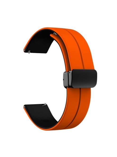 Magnetic Watch Band for Garmin vivomove Trend / Style / Luxe , 20mm Silicone Dual Color Sport Straps with Black Folding Buckle - Orange+Black