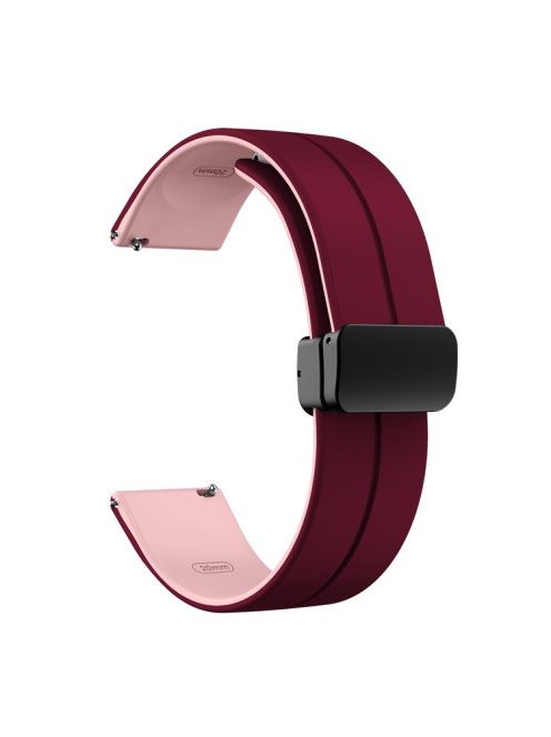 Magnetic Watch Band for Garmin vivomove Trend / Style / Luxe , 20mm Silicone Dual Color Sport Straps with Black Folding Buckle - Wine Red+Pink