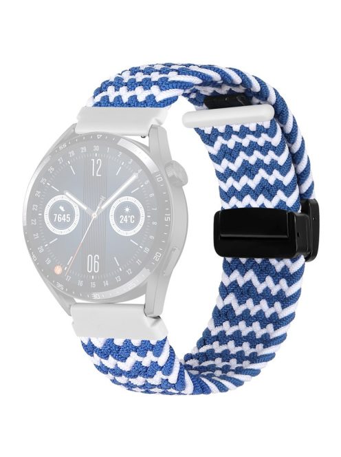 Nylon Watch Bands for Garmin vivomove Trend / Style / Luxe , 20mm Folding Buckle Adjustable Braided Strap - Blue+White Wavy Pattern