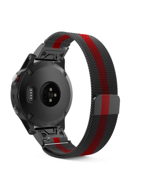 Quick Fit Milanese Stainless Steel Magnetic Watch Strap (26mm) for Garmin Fenix 5X - Red / Black