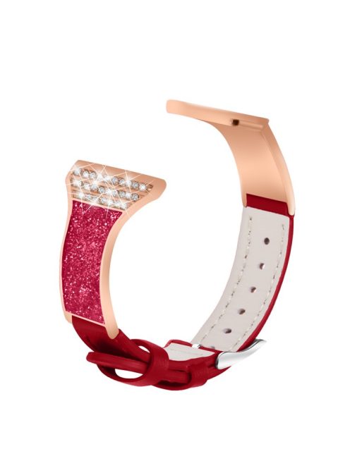 Rhinestones Decor Ceramic+Genuine Leather Watchband Wrist Strap for Garmin Vivoactive 4 - Red