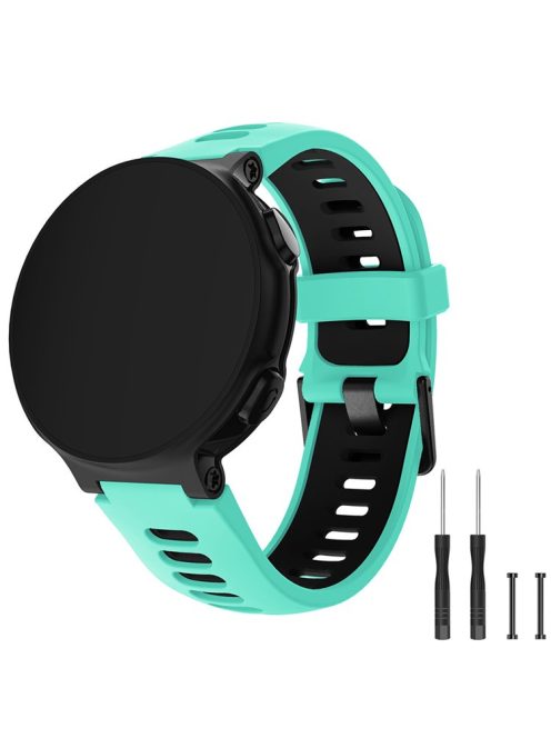 Silicone Watch Band Black Buckle with Connecting Rods for Garmin Forerunner 735XT 220 230 235 620 630 - Cyan / Black