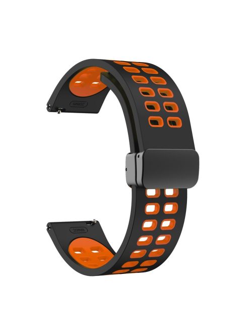 Silicone Watch Band for Garmin Forerunner 265 / Honor Watch GS 3i , 22mm Dual-color Magnetic Strap with Black Folding Buckle - Black+Orange