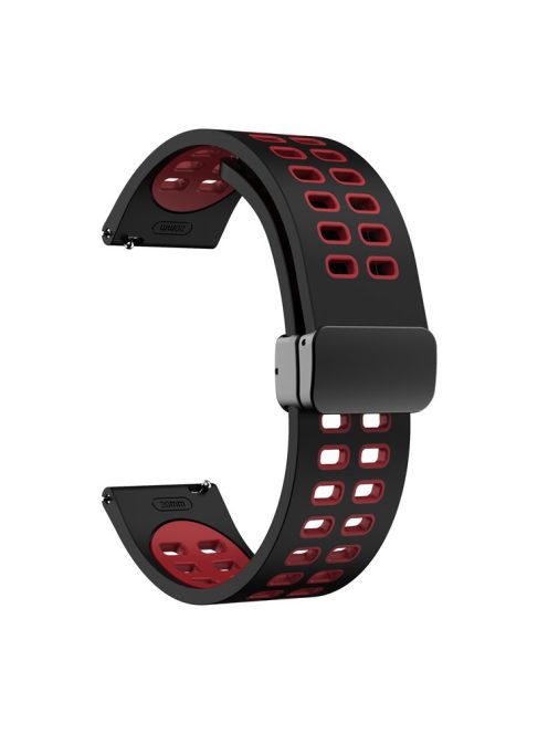 Silicone Watch Band for Garmin Forerunner 265 / Honor Watch GS 3i , 22mm Dual-color Magnetic Strap with Black Folding Buckle - Black+Red