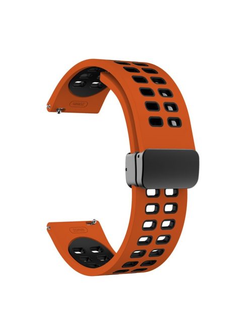 Silicone Watch Band for Garmin Forerunner 265 / Honor Watch GS 3i , 22mm Dual-color Magnetic Strap with Black Folding Buckle - Orange+Black