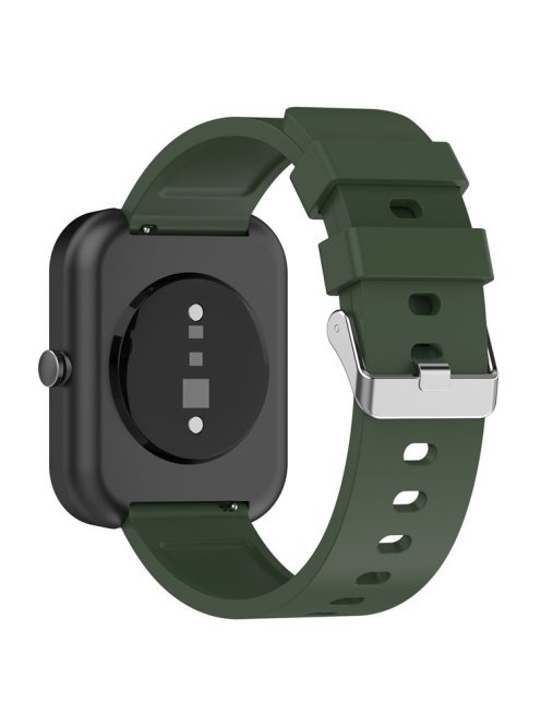 Silicone Watch Band for Garmin Venu / Venu 2 Plus / Venu Sq / Venu Sq 2 , 20mm Watch Strap with Silver Stainless Steel Buckle - Army Green