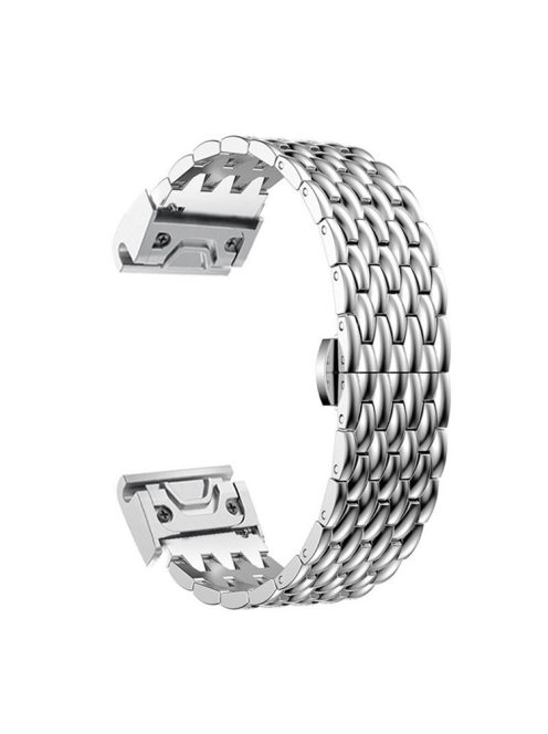 Stainless Steel Bracelet Dragon Vein Woven Watch Band with Buckle for Garmin Fenix 5X 26mm - Silver