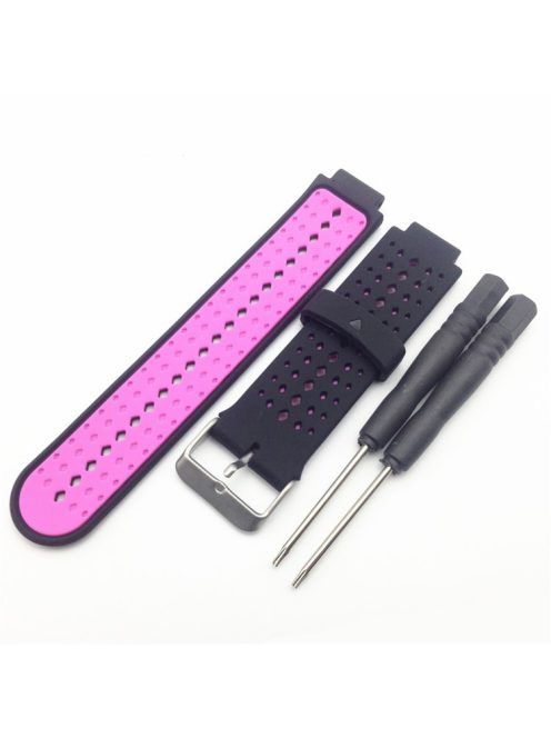 Universal Soft Silicone Watch Strap Dual Color Wrist Band for Garmin Forerunner 220/230/235/630/620/735 - Black / Pink