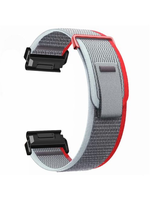 Watch Band for Garmin Fenix 7 / 6 / 5 Replacement Nylon Adjustable Loop Fastener Strap - Grey+Red