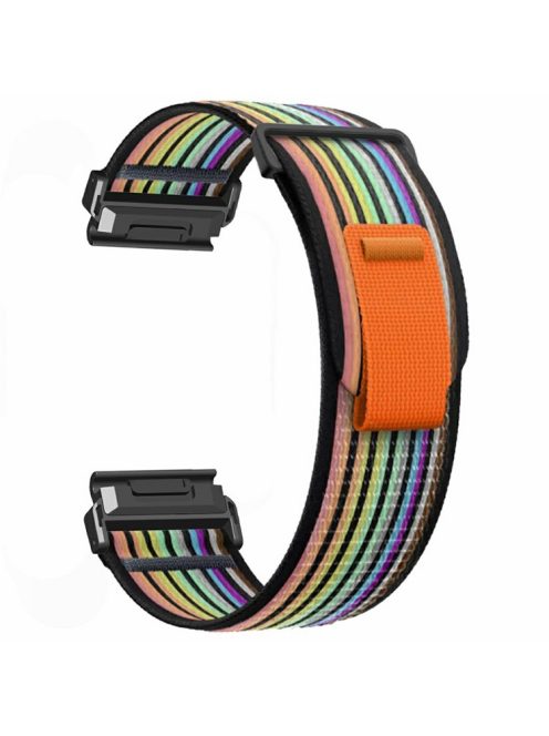 Watch Band for Garmin Fenix 7 / 6 / 5 Replacement Nylon Adjustable Loop Fastener Strap - Rainbow+Black