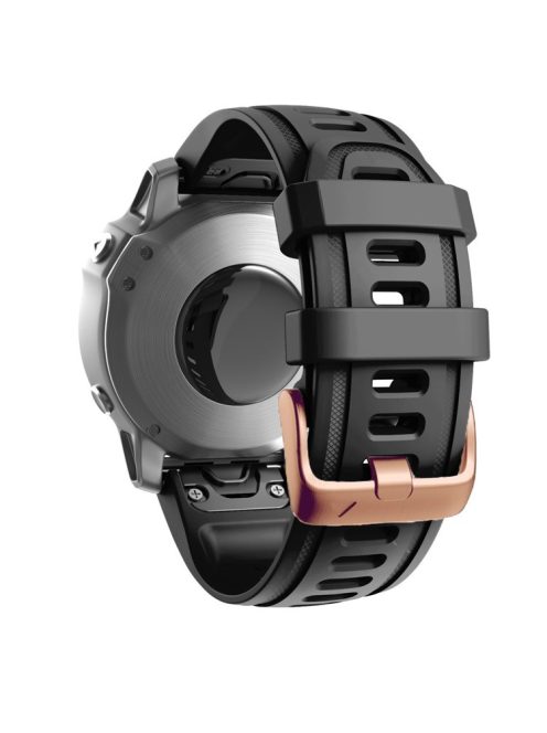 Watch Band for Garmin Fenix 7S / 6S Pro / 5S Plus / Instinct 2S , 20mm Silicone Replacement Strap with Rose Gold Buckle - Black