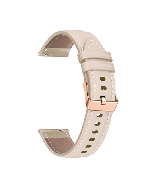 Watch Band for Garmin Venu / Sq / Sq 2 / 2 Plus , 20mm Genuine Cow Leather Strap with Rose Gold Buckle - Apricot