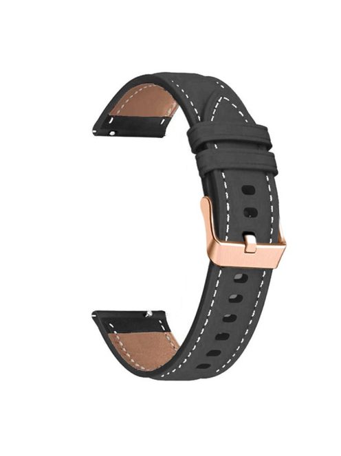 Watch Band for Garmin Venu / Sq / Sq 2 / 2 Plus , 20mm Genuine Cow Leather Strap with Rose Gold Buckle - Black