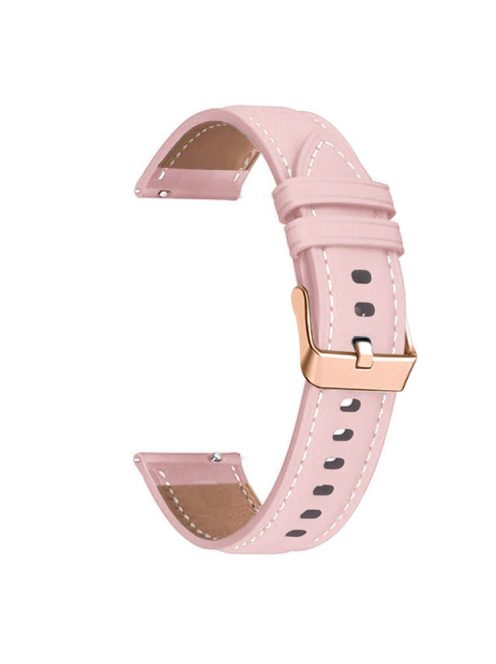 Watch Band for Garmin Venu / Sq / Sq 2 / 2 Plus , 20mm Genuine Cow Leather Strap with Rose Gold Buckle - Pink