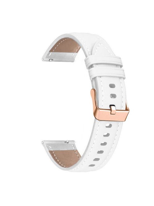 Watch Band for Garmin Venu / Sq / Sq 2 / 2 Plus , 20mm Genuine Cow Leather Strap with Rose Gold Buckle - White