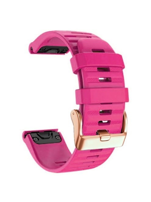 Watch Bands for Garmin Fenix 7S / 6S Pro / 5S Plus / Instinct 2S , Horizontal Stripes Silicone 20mm Strap with Rose Gold Buckle - Hot Pink