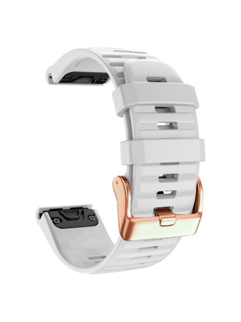 Watch Bands for Garmin Fenix 7S / 6S Pro / 5S Plus / Instinct 2S , Horizontal Stripes Silicone 20mm Strap with Rose Gold Buckle - White