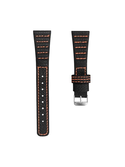 Watch Strap for Garmin Vivomove/Vivomove HR, Wave Stitching Lines Top Layer Genuine Leather Wristband - Black