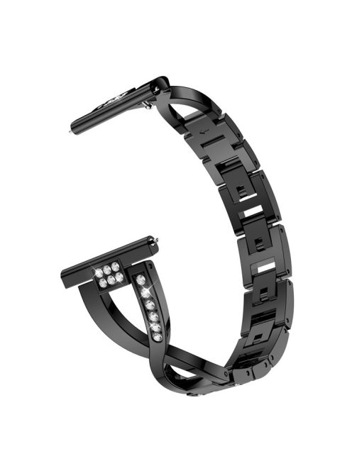 X-shape 20mm Rhinestone Decoration Aluminum Alloy Watch Band for Garmin Forerunner 245 - Black