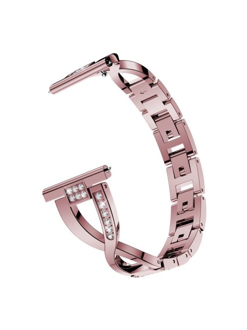 X-shape 20mm Rhinestone Decoration Aluminum Alloy Watch Band for Garmin Forerunner 245 - Rose