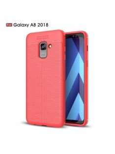   Samsung Galaxy A8 (2018) Szilikon Tok Bőr Mintázattal Piros