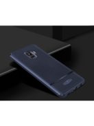 Samsung Galaxy S9 Tok Szilikon TPU Szálcsiszolt - Bőr Mintázattal Sötétkék