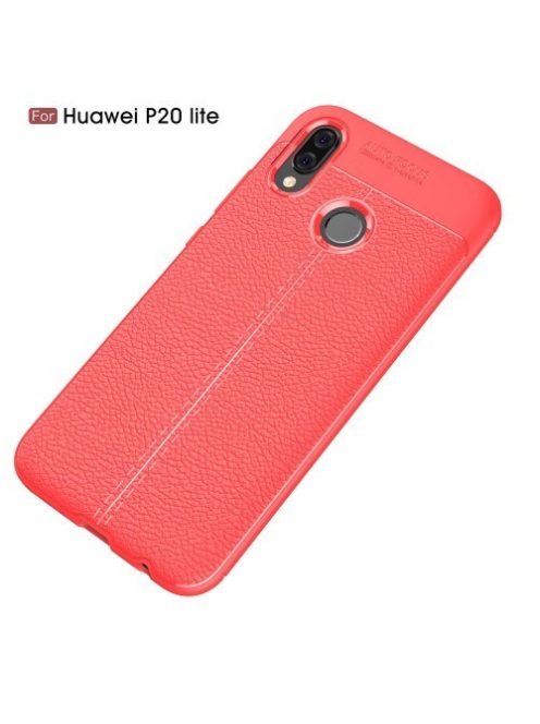 Huawei P20 Lite Szilikon Tok Bőr Mintázattal Piros