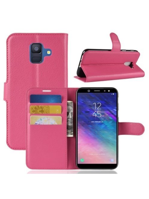 Samsung Galaxy A6 (2018) Notesz Tok Business Series Kitámasztható Bankkártyatartóval Pink