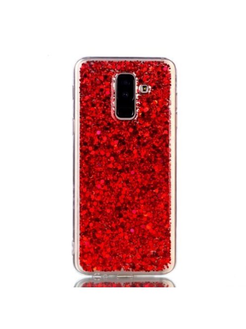 Samsung Galaxy A6+ (2018) Csillámló Szilikon Tok Piros