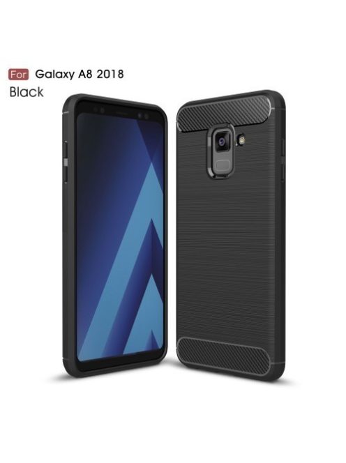 Samsung Galaxy A8 (2018) Szilikon Tok Ütésállókivitel Karbon Mintázattal Fekete