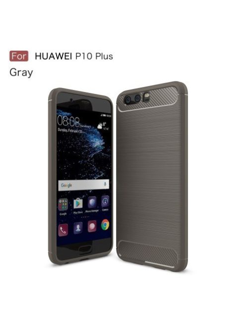 Huawei P10 Plus Szilikon Tok Ütésállókivitel Karbon Mintázattal Szürke