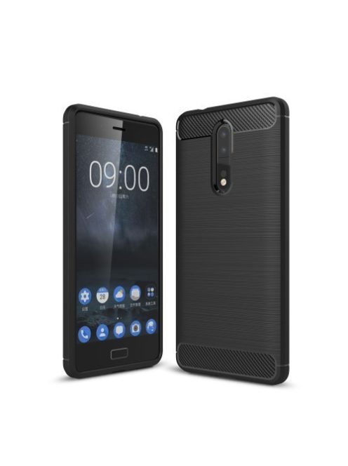 Nokia 8 Szilikon Tok Ütésállókivitel Karbon Mintázattal Fekete