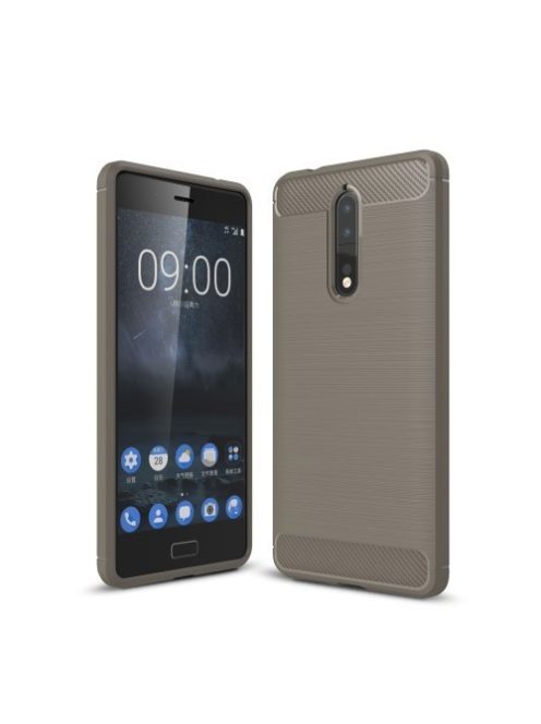 Nokia 8 Szilikon Tok Ütésállókivitel Karbon Mintázattal Szürke