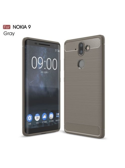 Nokia 9 / Nokia 8 Sirocco Szilikon Tok Ütésállókivitel Karbon Mintázattal Szürke