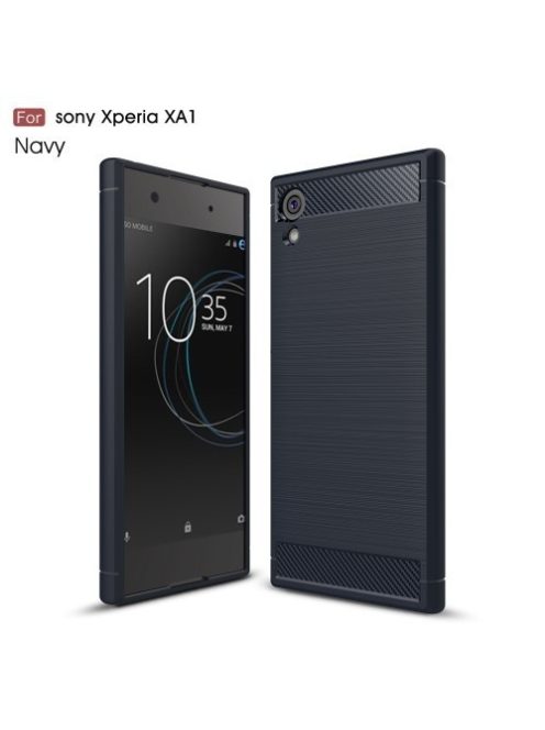 Sony Xperia XA1 Szilikon Tok Ütésállókivitel Karbon Mintázattal Sötétkék