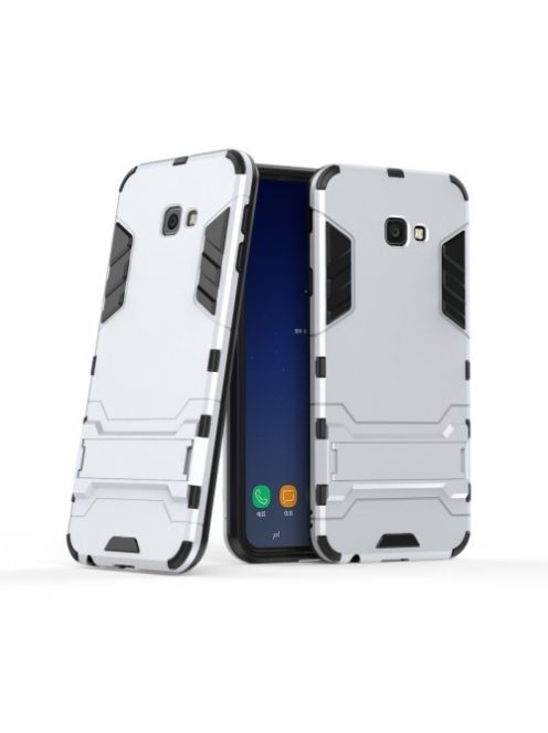 Samsung Galaxy J4+ / J4 Plus 2in1 Tok Ütésálló - Kitámasztható TPU Hybrid Ezüst