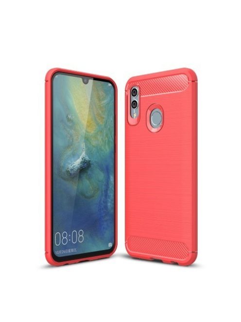 Huawei Honor 10 Lite Szilikon Tok Ütésállókivitel Karbon Mintázattal Piros