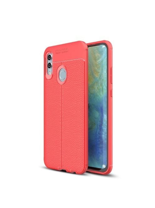 Huawei P Smart 2019 Szilikon Tok Bőrmintázattal TPU Prémium Piros