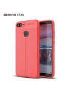 Huawei Honor 9 Lite Szilikon Tok Bőrmintázattal TPU Prémium Piros