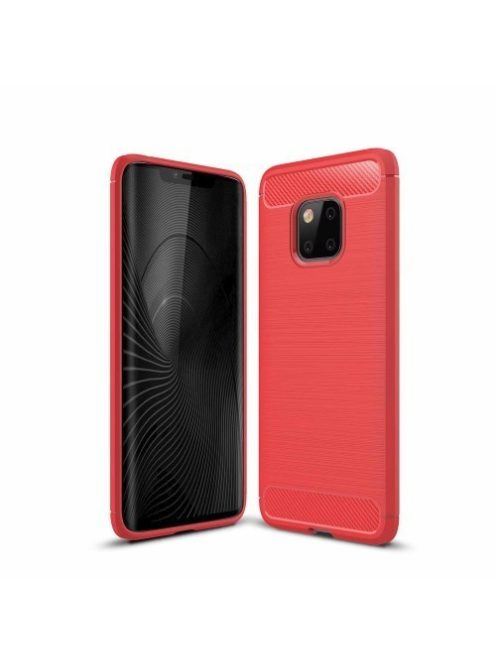 Huawei Mate 20 Pro Szilikon Tok Ütésállókivitel Karbon Mintázattal Piros